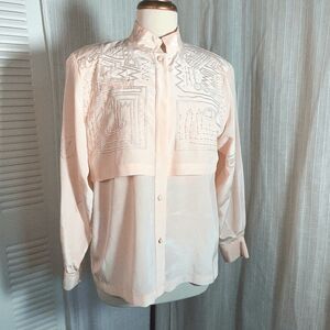 Carry Back Blouses Size 10 Women’s Vintage Abstract Stylish Pink Long Sleeve Top